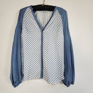 Boden Womens Harriet Mixed Floral Print Blouse Blue & White Long Sleeve Size 4